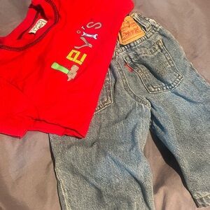 Levi's Vibrant Red Tee and Classic Blue Denim